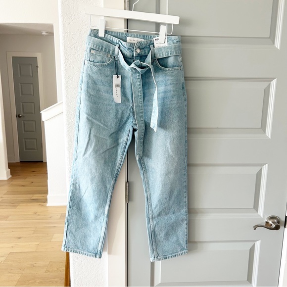 NWT Topshop High Rise Belted Tie Waist Jeans - Picture 2 of 3